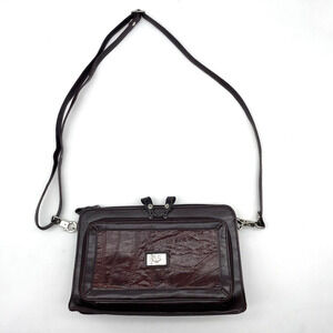 Vintage 80s Marc Chantal Brown Patchwork Leather Organizer Shoulder Bag Purse